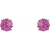 14K White 4 mm Natural Pink Tourmaline Stud Earrings